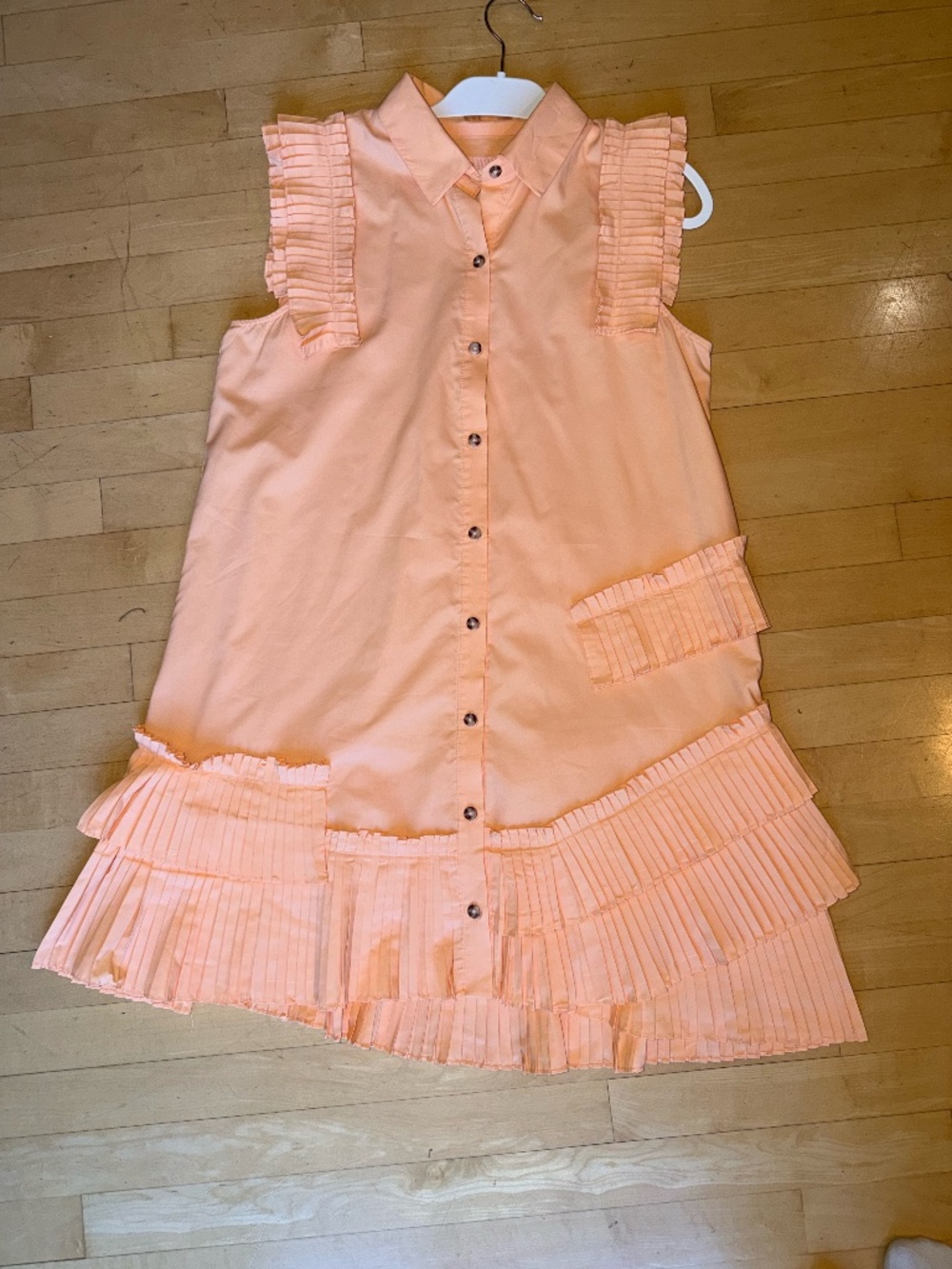 Anthropologie Peach Pleated Sun Dress, M, GP1547 - Picture 4 of 7